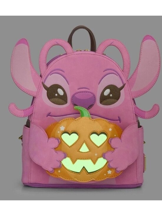 Loungefly Lilo & Stitch Angel Pumpkin Glow In Dark Mini Backpack Faux Suede NWT main image 4